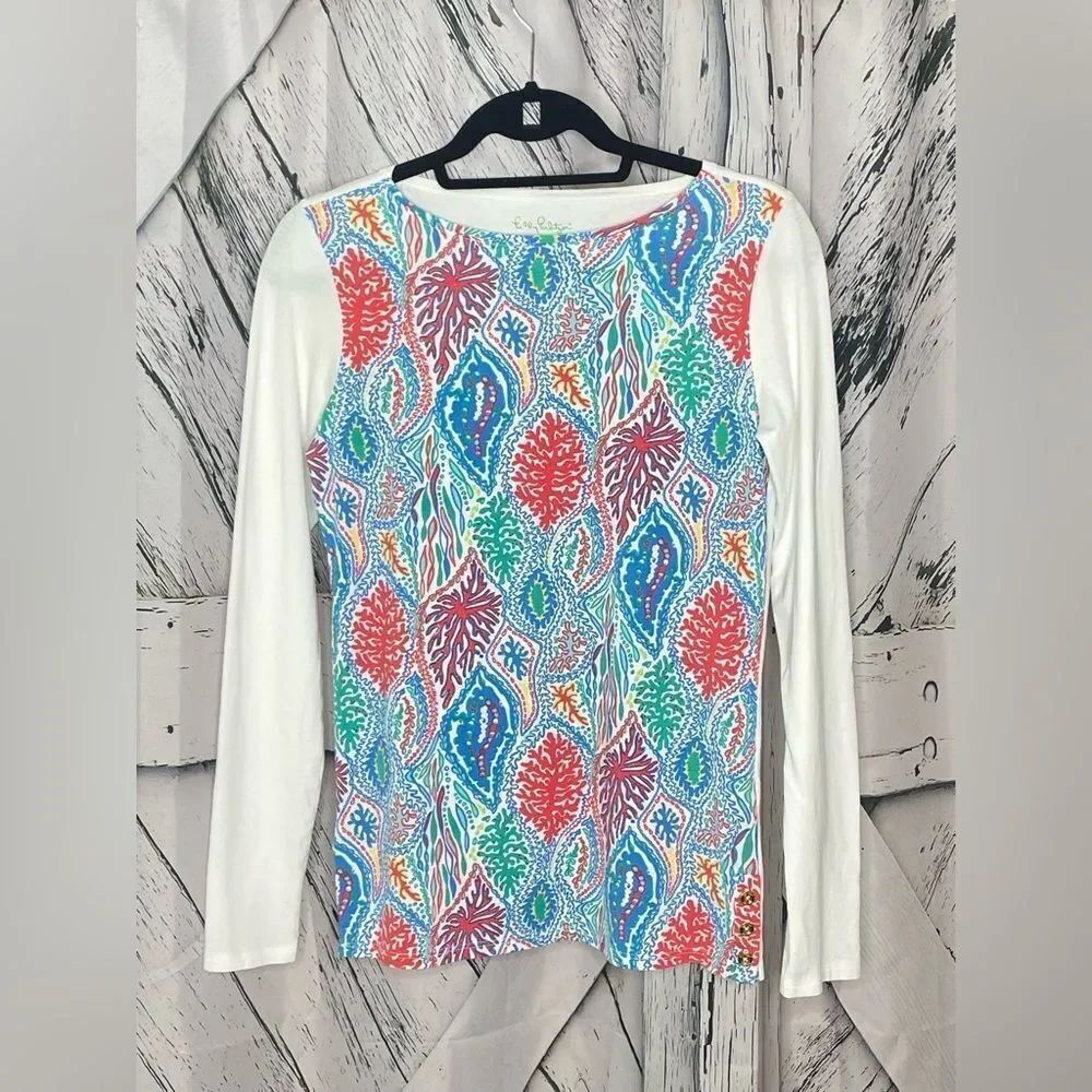 Lilly Pulitzer Red & Blue Coral Print Long Sleeve T-Shirt S